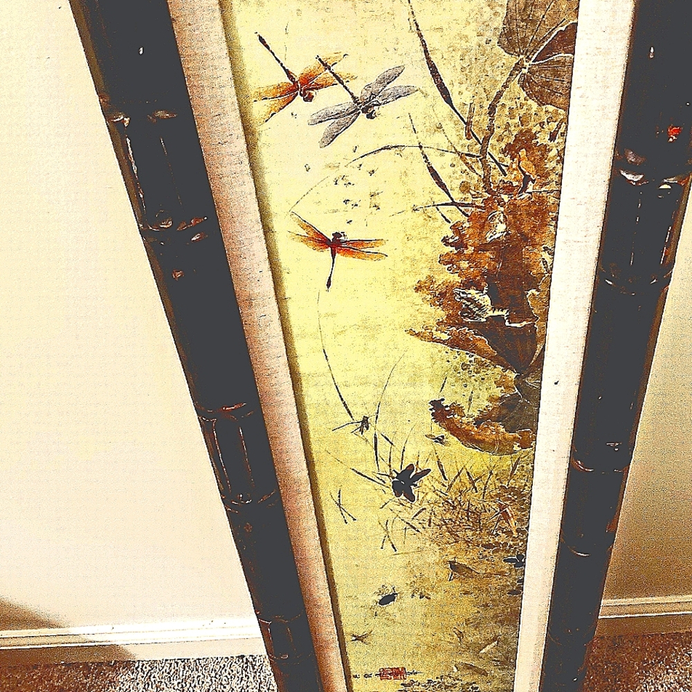 Yoga, Asian inspired, dragonflies print matted, framed